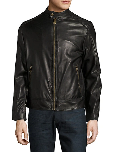 Shop Cole Haan Men's Leather Moto Jacket In Cognac