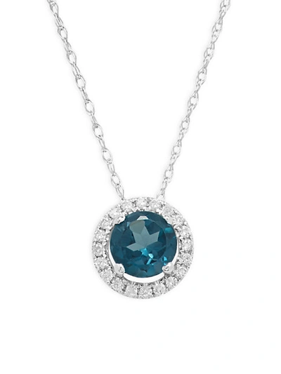 Shop Saks Fifth Avenue 14k White Gold, Blue Topaz & Diamond Pendant Necklace