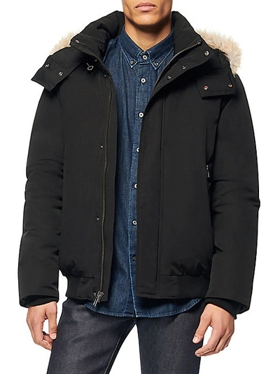 Shop Andrew Marc Men's Coyote Fur-trimmed Down Bomber In Black