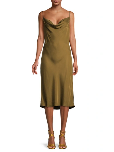 Shop Frame Cowlneck Slip Dress In Dark Olive Green