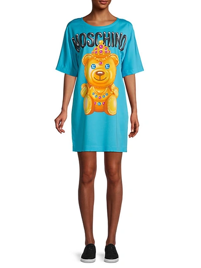 Shop Moschino Graphic T-shirt Dress In Blue
