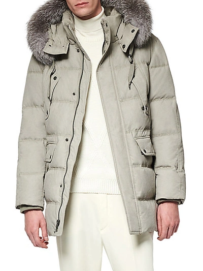 Shop Andrew Marc Rockland Fox Fur-trim Down Parka In Stone