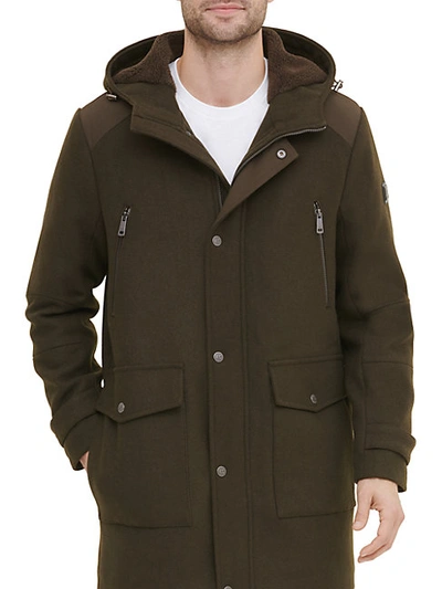 Shop Kenneth Cole Mixed Media Wool-blend Parka In Black