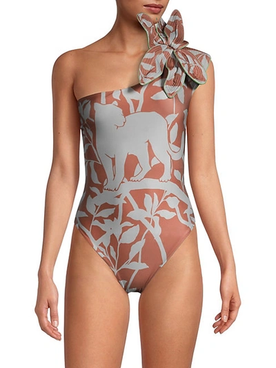Shop Johanna Ortiz Wild-print One-piece Swimsuit In Pistachio
