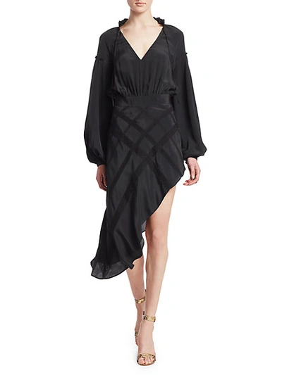 Shop Wandering Crepe Asymetrical Midi Dress In Black