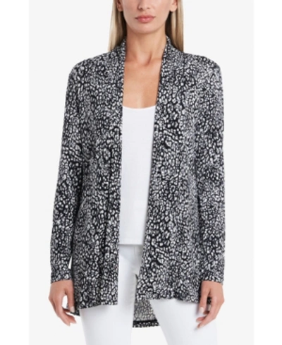 Shop Vince Camuto Women's Open Front Iced Leopard Printed Cardigan In Rich Black