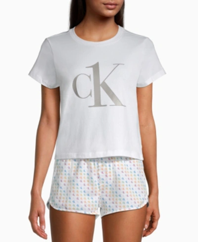 Shop Calvin Klein Ck One Rainbow Logo Pajama Shorts Set In White Logo