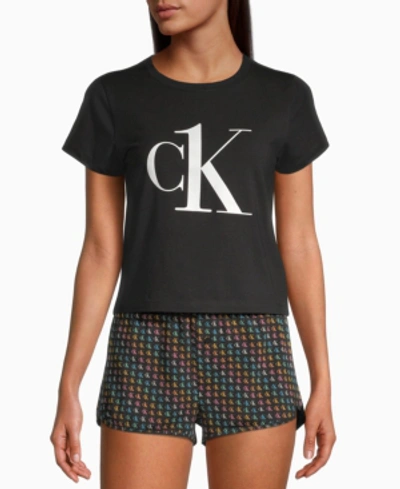 Shop Calvin Klein Ck One Rainbow Logo Pajama Shorts Set In Black Logo