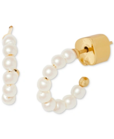 Shop Kate Spade Gold-tone Extra-small Imitation Pearl Hoop Earrings, 0.34"