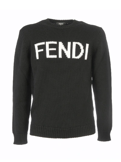 Shop Fendi Logo Embroidered Sweater In Black