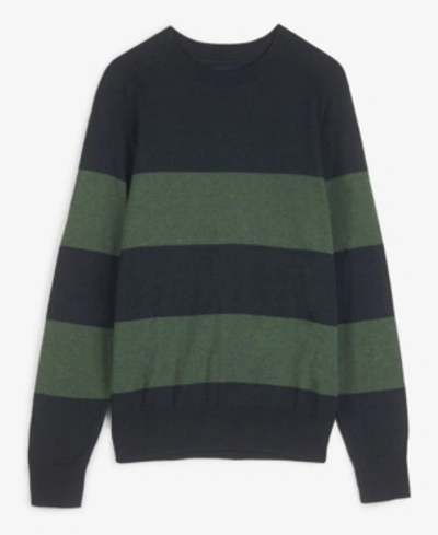 Shop Lucky Brand Men's Striped Welterweight Crewneck Sweater In Black, Green