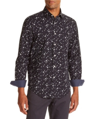 Shop Tallia Men's Slim-fit Stretch Black Mini Paisley Long Sleeve Shirt And A Free Face Mask With Purchase