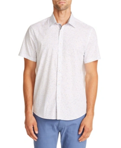 Shop Tallia Men's Slim-fit Stretch White Dot Short Sleeve Shirt And A Free Face Mask With Purchase
