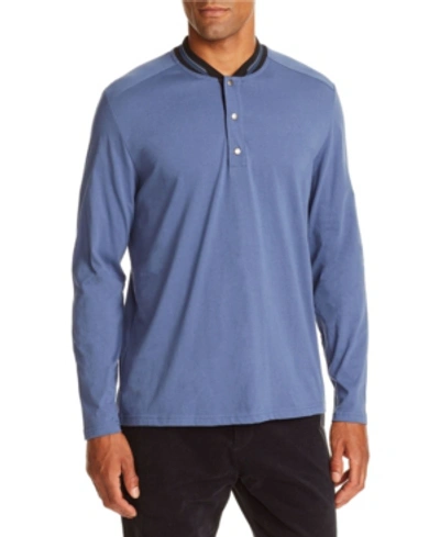 Shop Tallia Men's Slim-fit Dark Blue Long Sleeve Henley And A Free Face Mask With Purchase