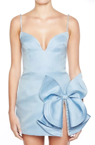 Shop Area Crystal Bow Embellished Minidress In Light Blue