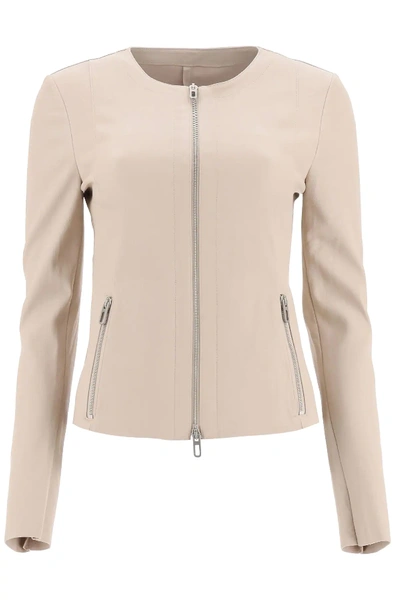 Shop Drome Leather Jacket In White,beige