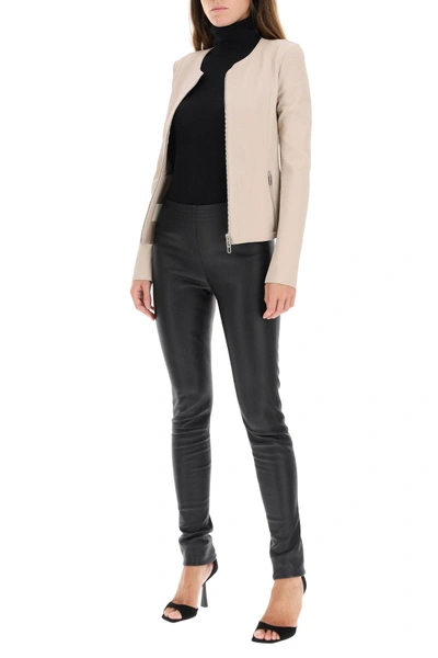 Shop Drome Leather Jacket In White,beige