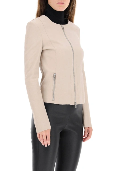 Shop Drome Leather Jacket In White,beige