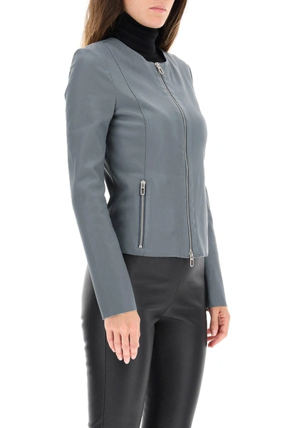 Shop Drome Leather Jacket In Grey