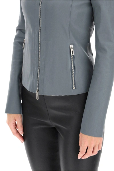 Shop Drome Leather Jacket In Grey