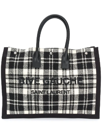 Shop Saint Laurent Black And White Rive Gauche Tote Bag In Black & White