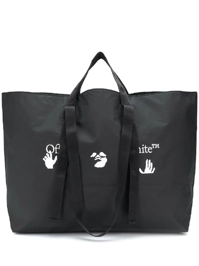 Shop Off-white Black And White Logo Print Tote Bag