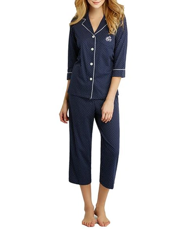 Shop Lauren Ralph Lauren Further Lane Capri Knit Pajama Set In Navy Dots