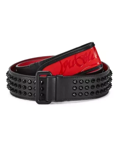 Shop Christian Louboutin Loubi Spiked Leather Belt In Black Red