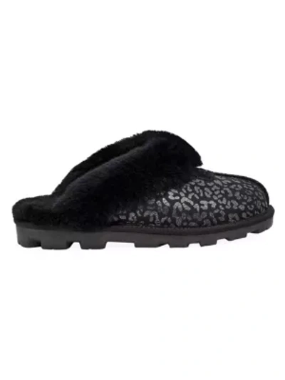 Shop Ugg Women's Coquette Leopard-print Sheepskin Slippers In Black