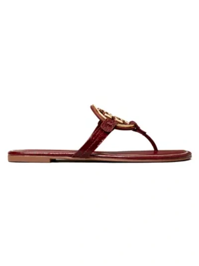 Shop Tory Burch Miller Metal Leather Thong Sandals In Brown