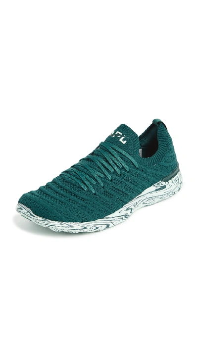 Shop Apl Athletic Propulsion Labs Techloom Wave Running Sneakers In Deep Emerald/peppermint/marble