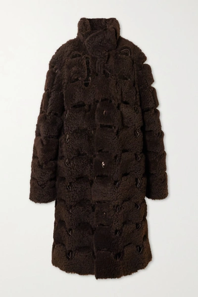 Shop Bottega Veneta Oversized Cutout Shearling Coat In Brown