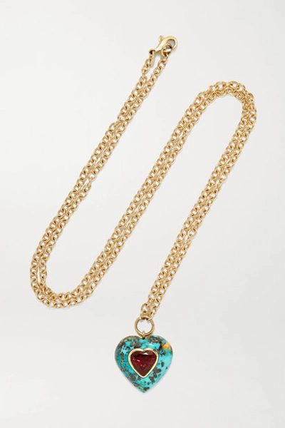 Shop Retrouvai Lollipop 14-karat Gold, Turquoise And Rubellite Necklace
