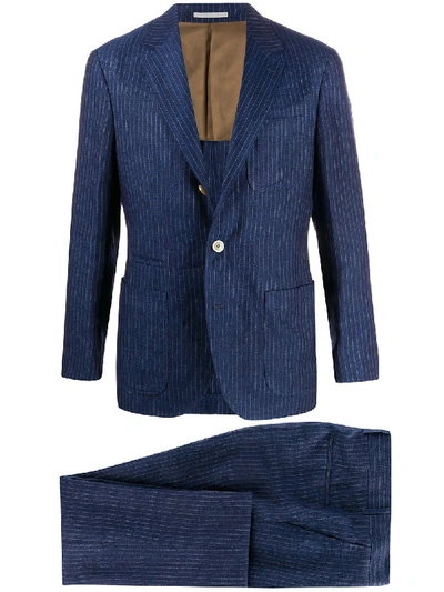 Shop Brunello Cucinelli Men's Blue Wool Suit