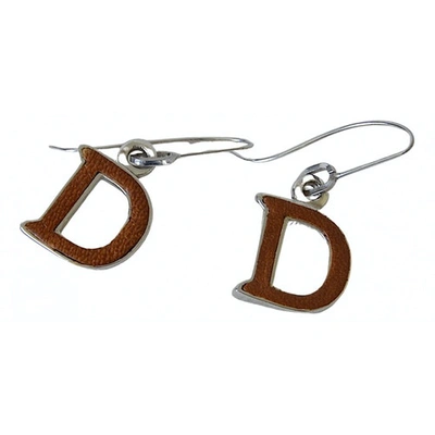 DIOR Pre-owned Leather Earrings In Brown