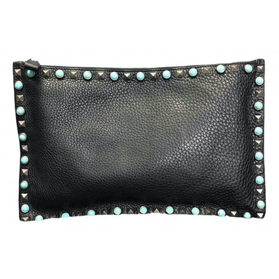 Pre-owned Valentino Garavani Rockstud Black Leather Clutch Bag