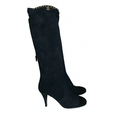 Pre-owned Chanel Navy Suede Boots