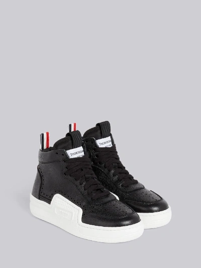 Shop Thom Browne Black And White Pebbled Calfskin Basketball High-top Trainer