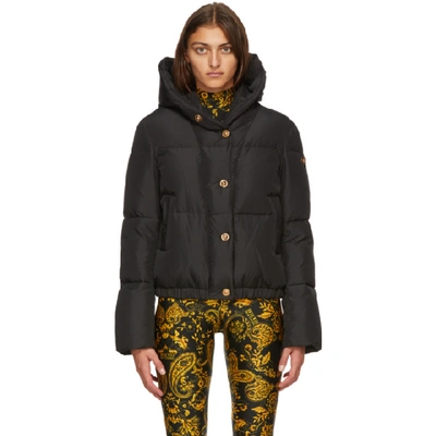 Shop Versace Black Down Hooded Puffer Jacket In A7027 Bianc