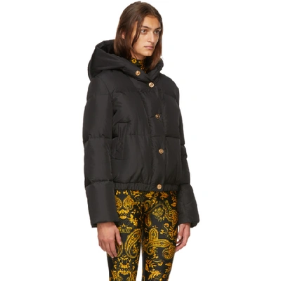 Shop Versace Black Down Hooded Puffer Jacket In A7027 Bianc