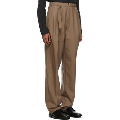 Shop Lemaire Brown Belted Pleats Trousers In 409 Cub Bro