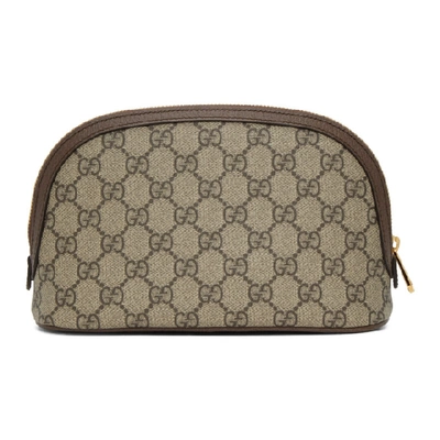 Shop Gucci Brown And Beige Ophidia Supreme Cosmetic Pouch In 8745 Brown