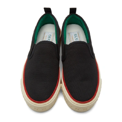 Shop Gucci Black ' Tennis 1977' Tweed Slip-on Sneakers In 1000 Black