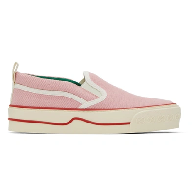 Shop Gucci Pink ' Tennis 1977' Tweed Slip-on Sneakers In 5875 W.rose