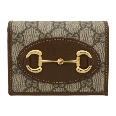 Shop Gucci Beige And Brown Gg Supreme  1955 Horsebit Wallet In 8563 Brown