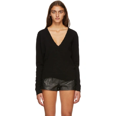 Shop Saint Laurent Black Cashmere Destroyed V-neck Sweater In 1000 Black