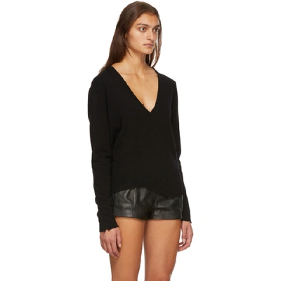 Shop Saint Laurent Black Cashmere Destroyed V-neck Sweater In 1000 Black