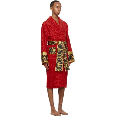 Shop Versace Red Barocco Robe In Z4003 Red