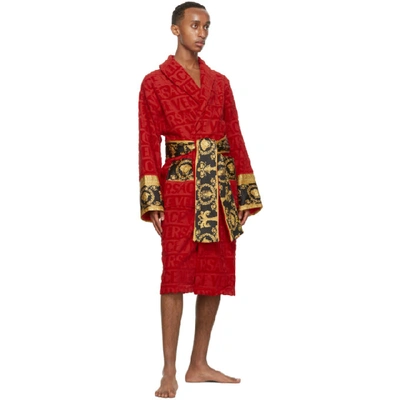 Shop Versace Red Barocco Robe In Z4003 Red