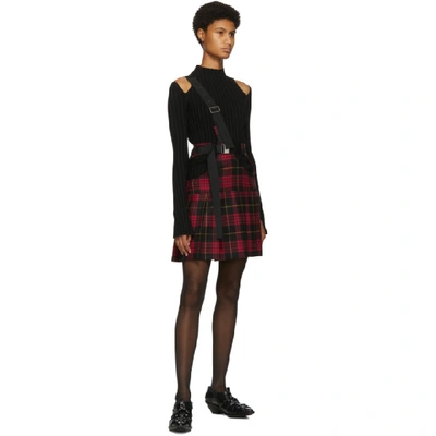 Shop Junya Watanabe Red Wool Tartan One-strap Suspender Skirt In 1 Red Black